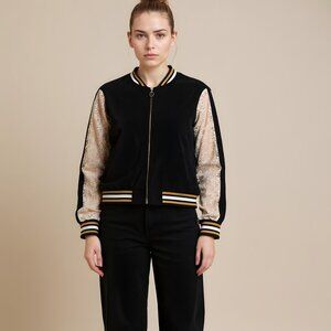 Black Tape_ 🌟 Unique lace retro bomber light jacket, lined size US L